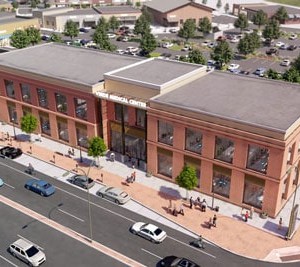 Drone view of a building rendering.